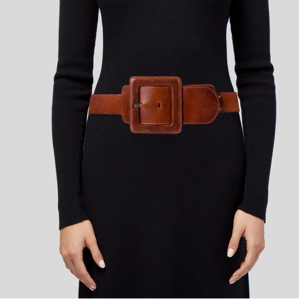 Maison Martin Margiela wide large buckle brown leather belt